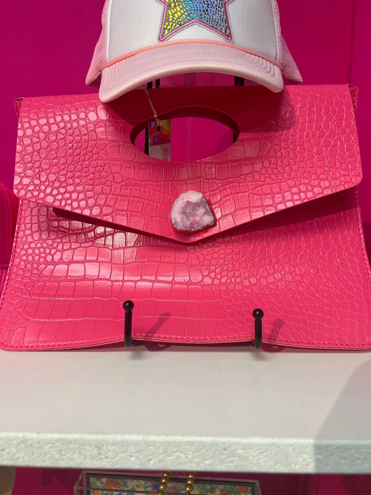 Pink Druzy Stone Purse