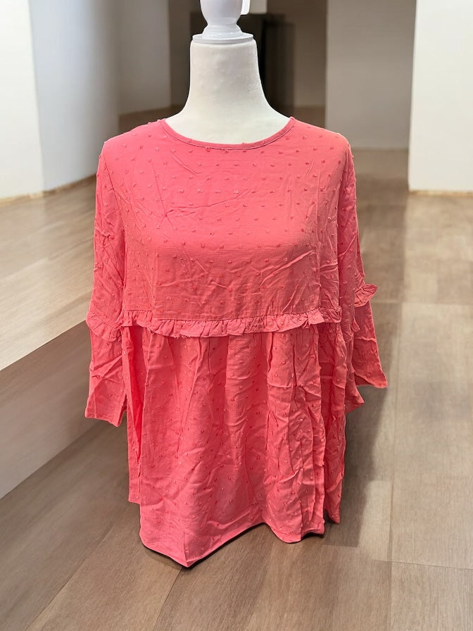 Coral Swiss Dot Top