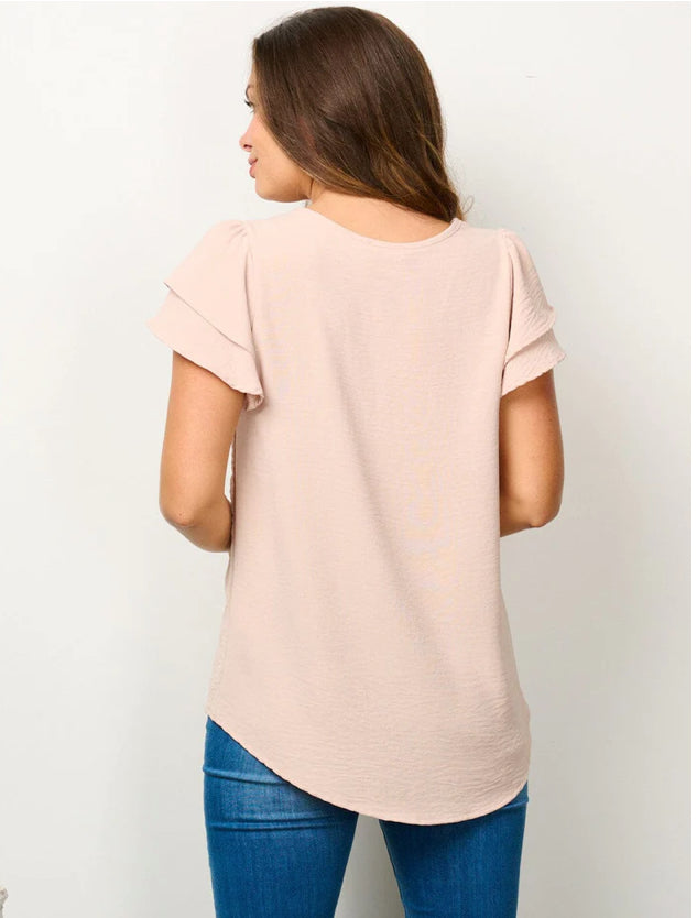 Sandstone Beige Ruffle Sleeve Top