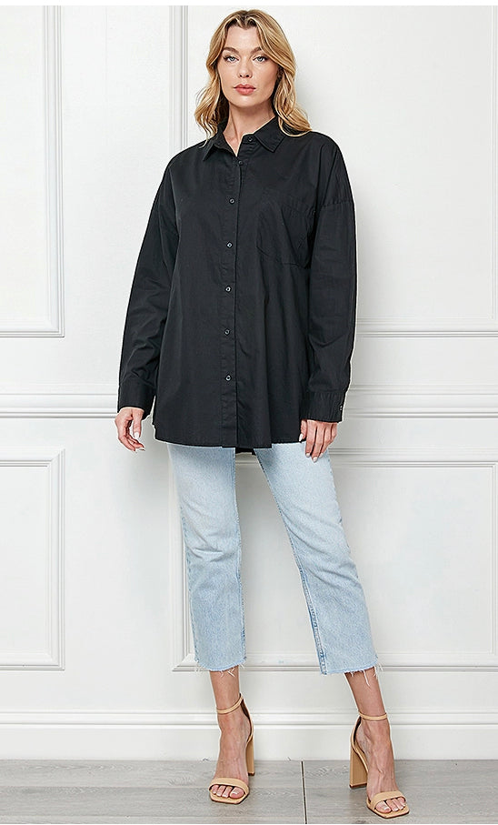Paint It Black Oversized Boyfriend Button Down Top