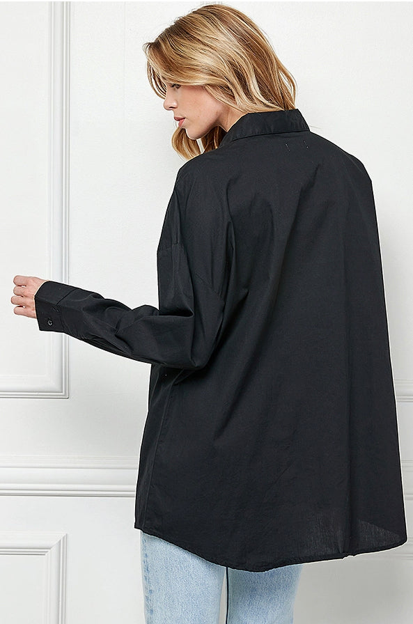 Paint It Black Oversized Boyfriend Button Down Top