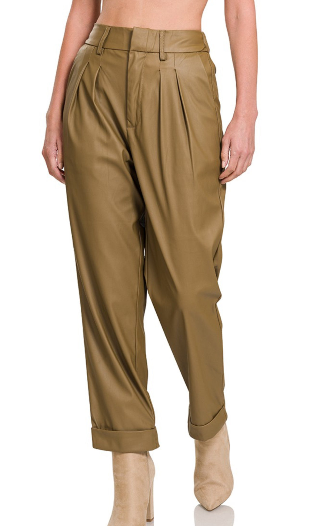 Dusty Olive Vegan Leather Joggers