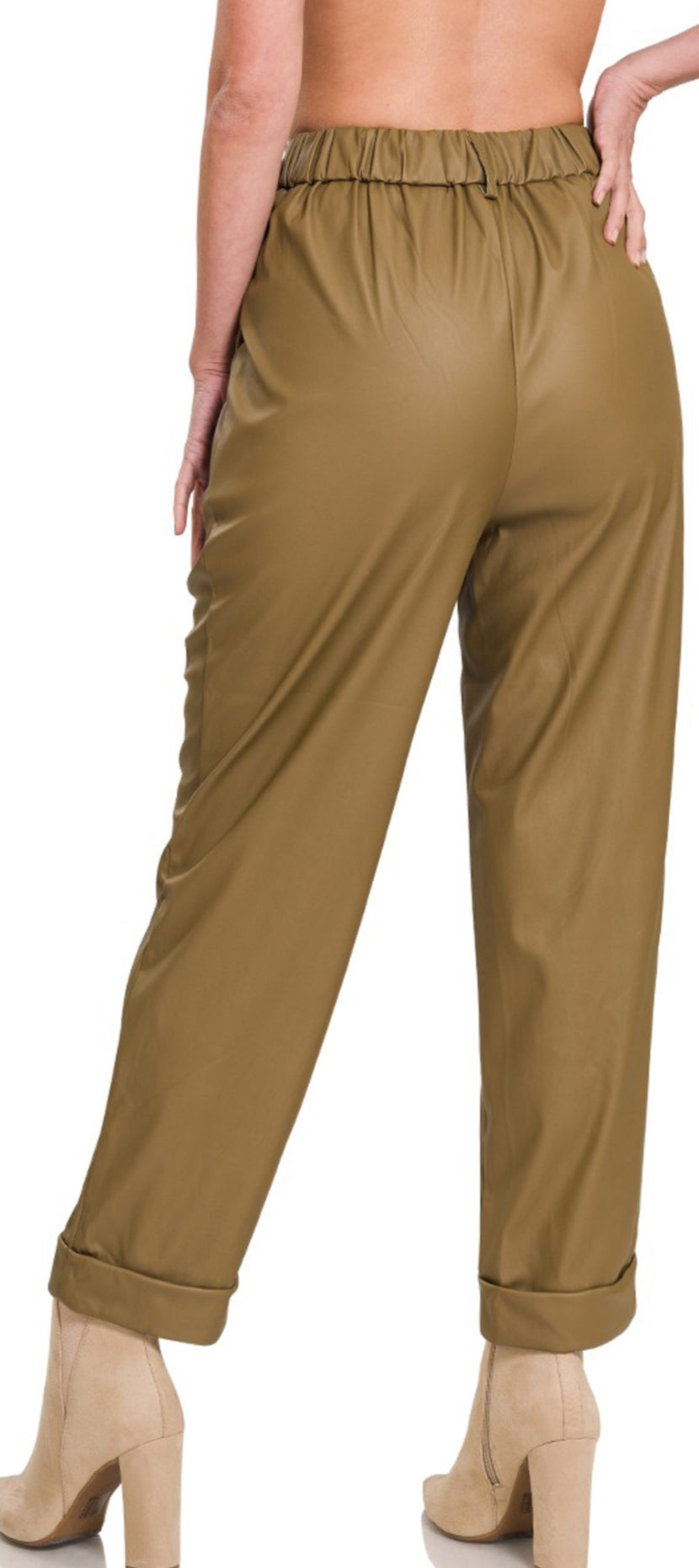 Dusty Olive Vegan Leather Joggers