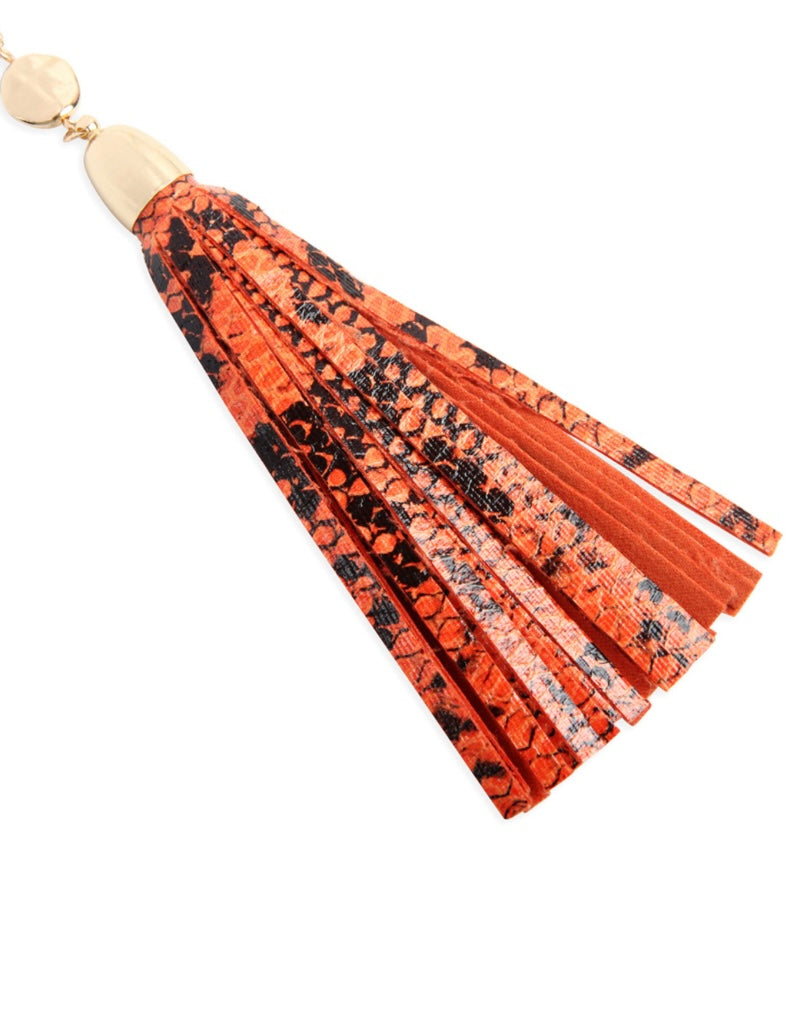 Orange Snake-print : Tassel Necklace