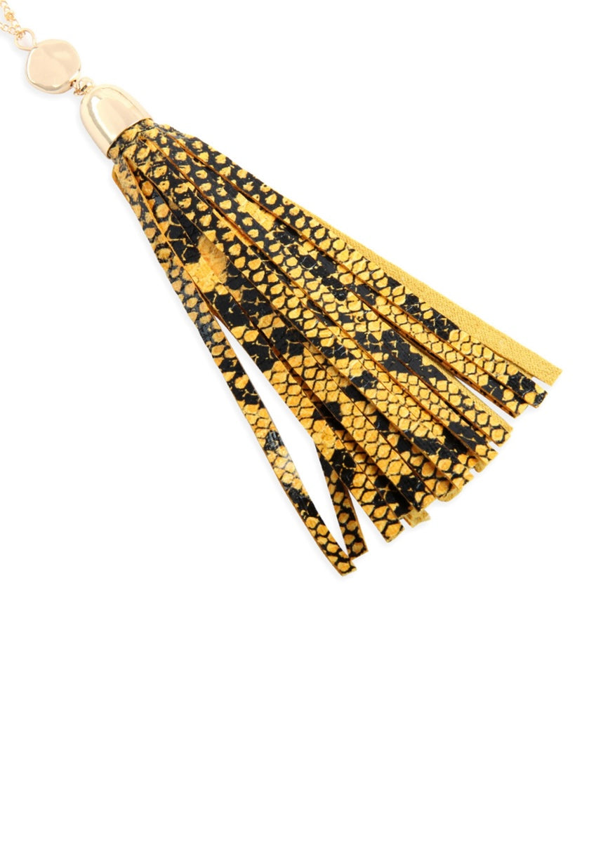 Mustard Snake Print : Tassel Necklace