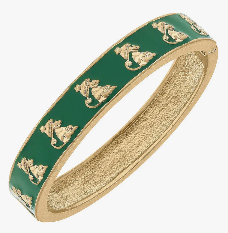 Taytum Enamel Monkey Hinge Bangle in Green