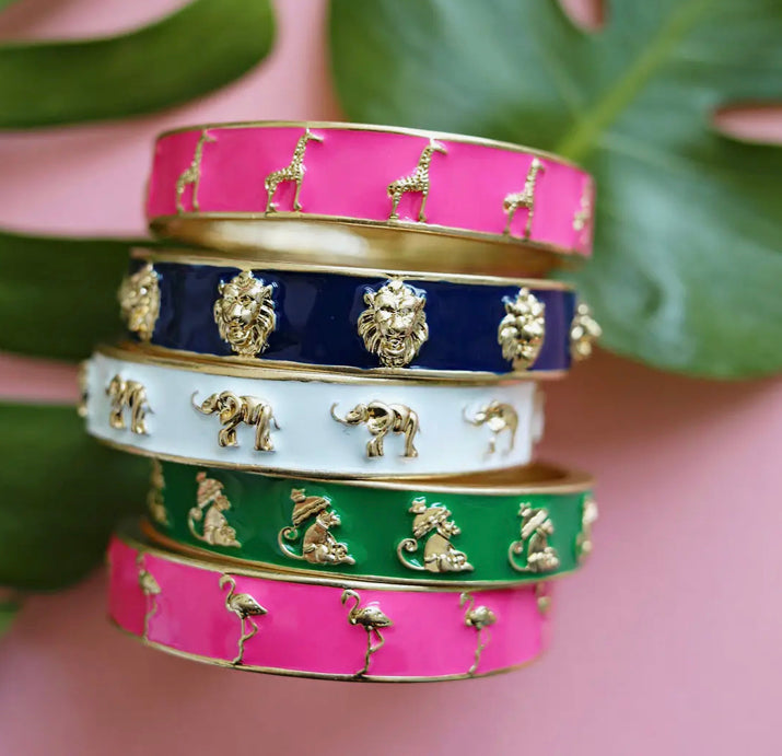 Taytum Enamel Monkey Hinge Bangle in Green