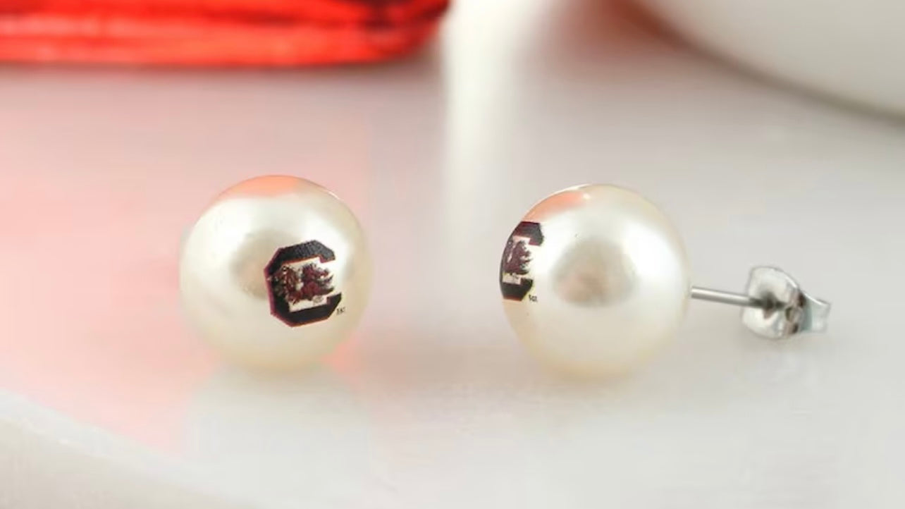 Carolina Girls Gamecock Pearl Earrings The Grey Nickel Boutique