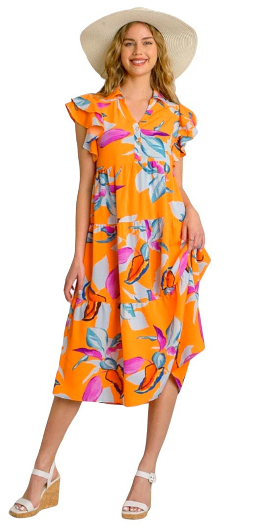 Tropical Tangerine Midi Dress