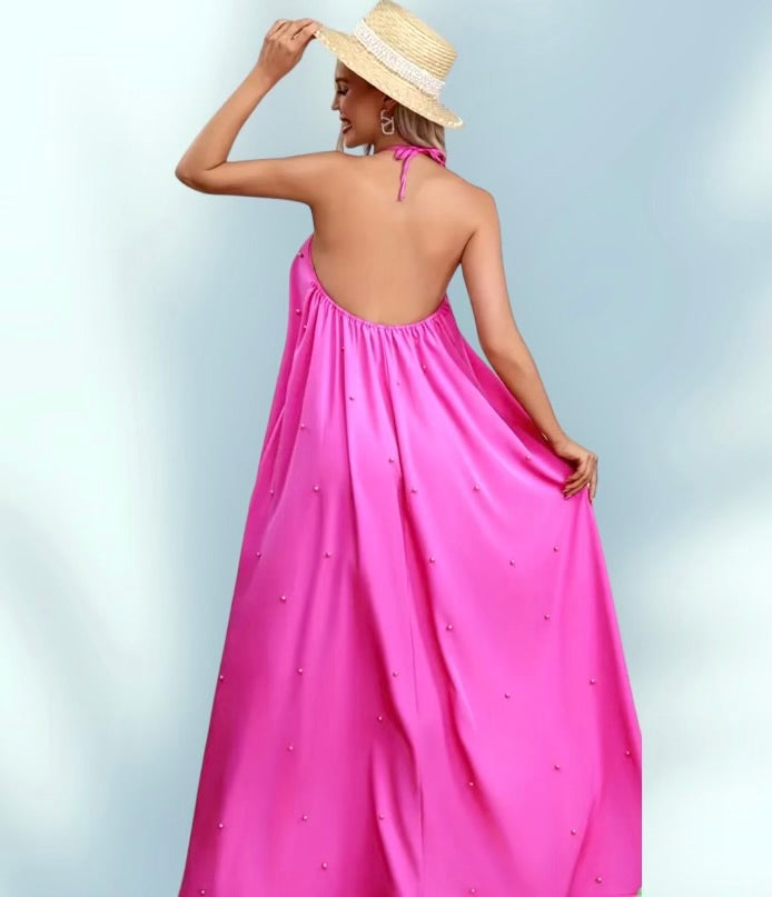 Poppy Pink Pearl Beaded Dress