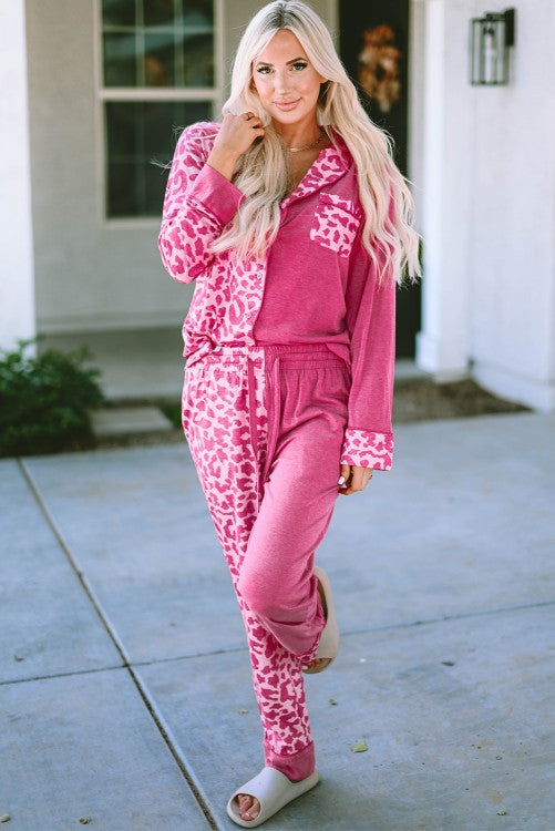 Rose Pink Leopard Print Pajama Set