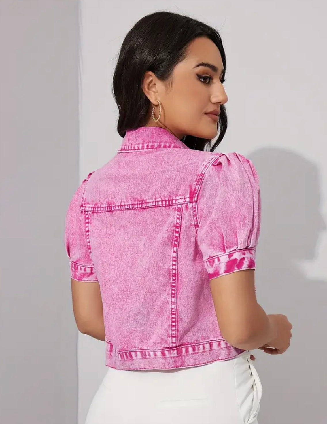 Throw Me On Pink Short Sleeve Denim Jacket