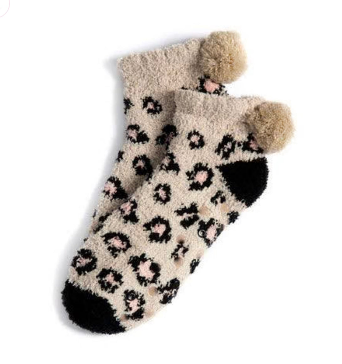 Camel Leopard Print Fuzzy Socks