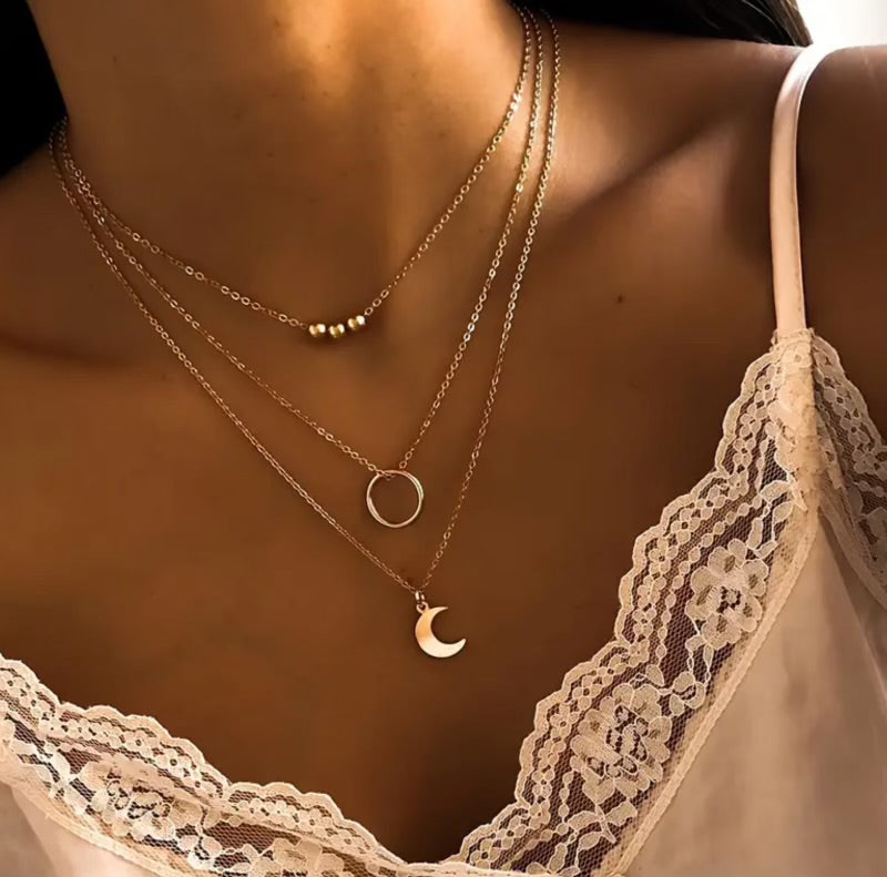 Triple Layer Moon Necklace