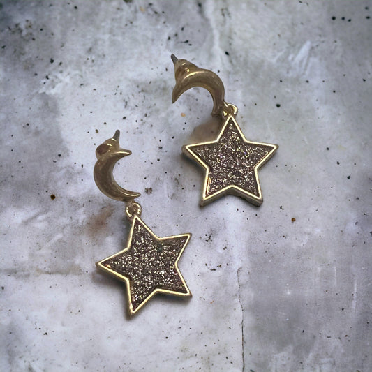 Moon + Star Druzy Earrings