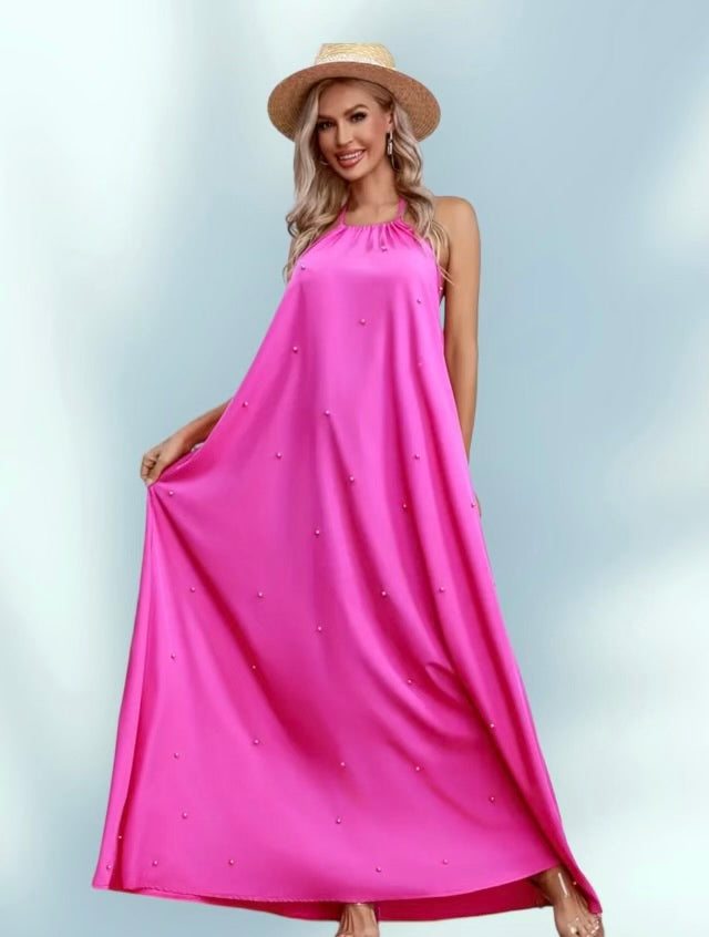 Poppy Pink Pearl Beaded Dress