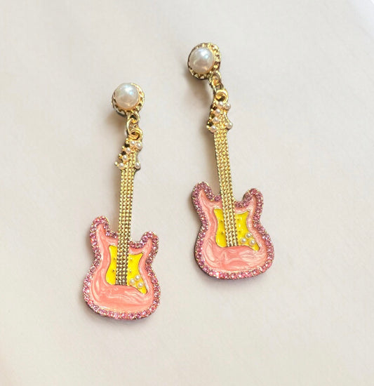 Pink Guitar Earrings