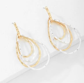 Gold and Silver Hammered Intertwined Earrings