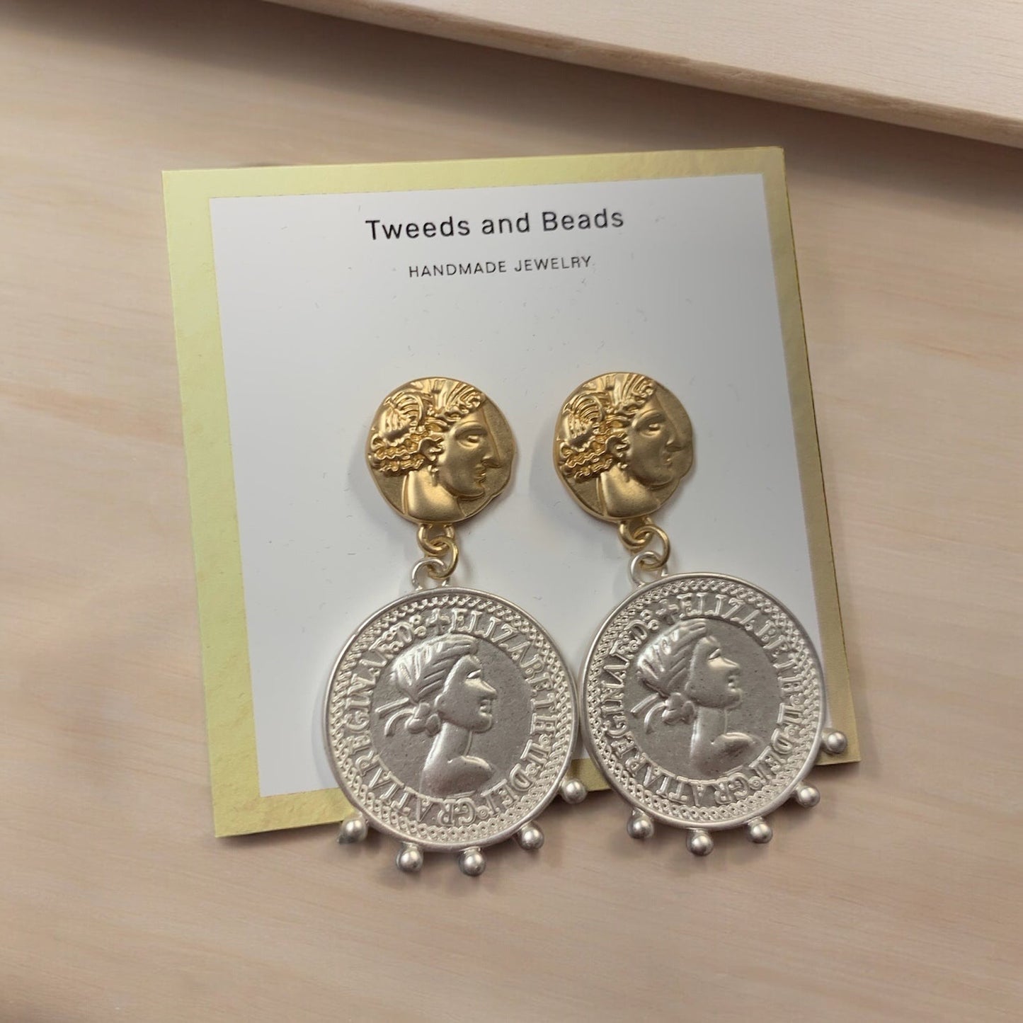 Silver and Gold Coin Earrings