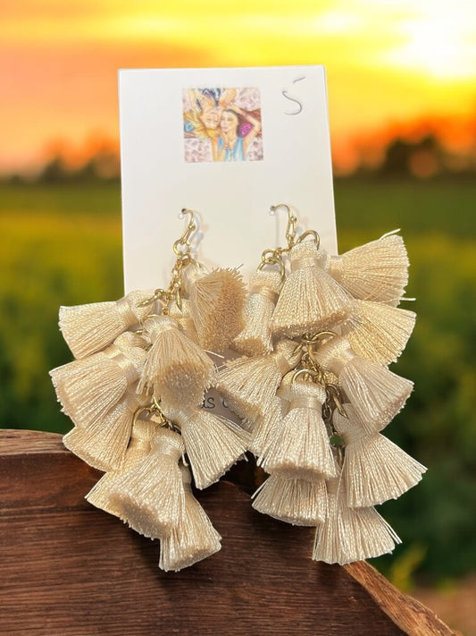 Ivory Stacked Tassel Earrings