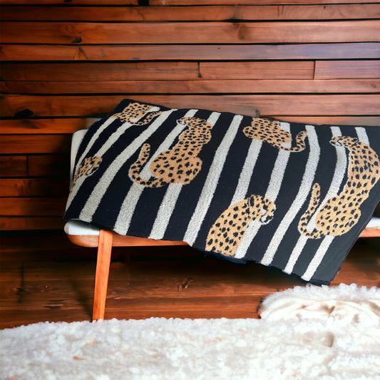 Black and White Striped Cheetah Throw Blanket