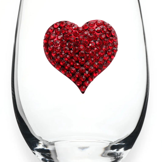 Red Jeweled Heart Stemless Wine Glass