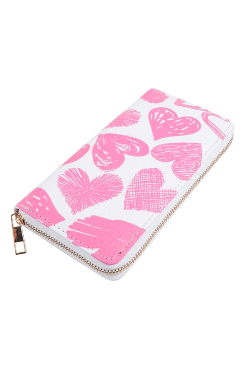 White & Pink Heart Leather Wallet