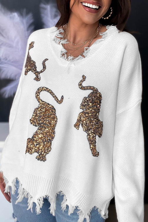 Ivy Ivory Sequin Tiger Sweater