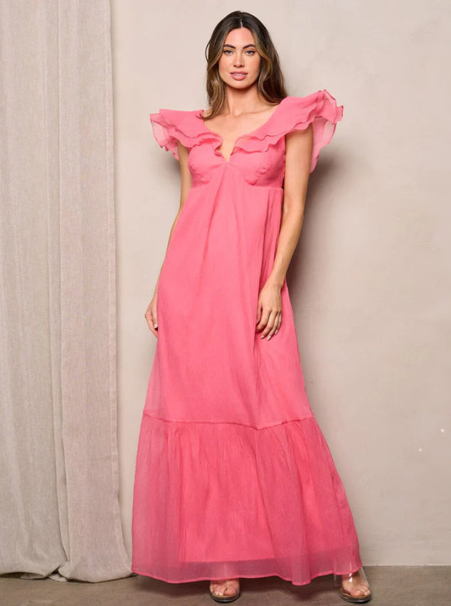 Catalina Pink Ruffle Sleeve Maxi Dress