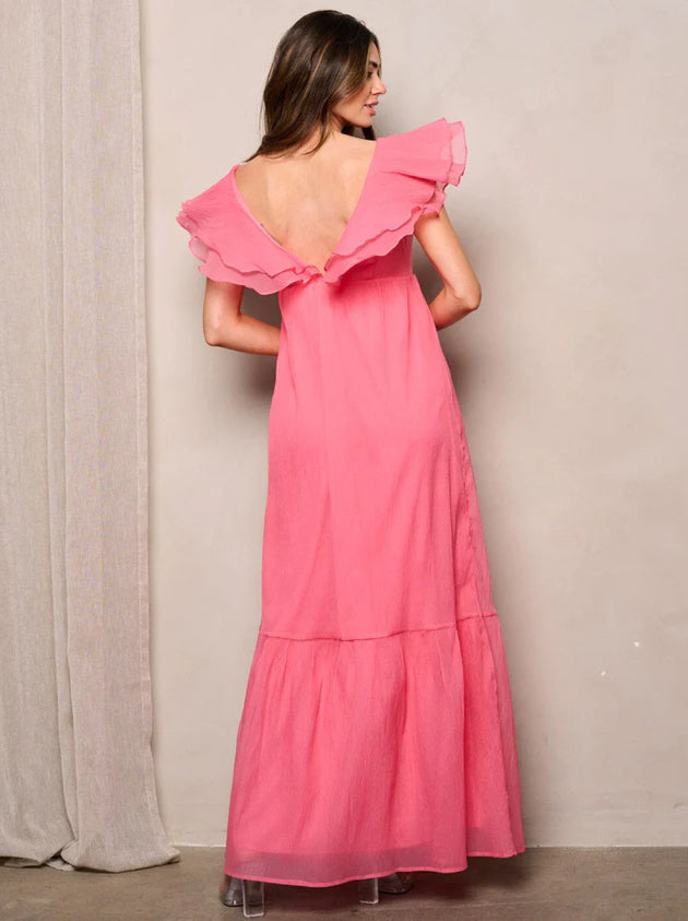 Catalina Pink Ruffle Sleeve Maxi Dress