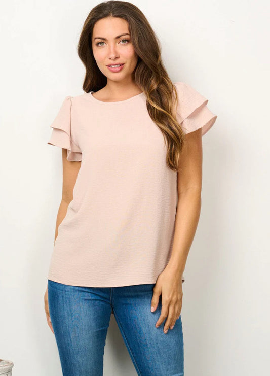 Sandstone Beige Ruffle Sleeve Top