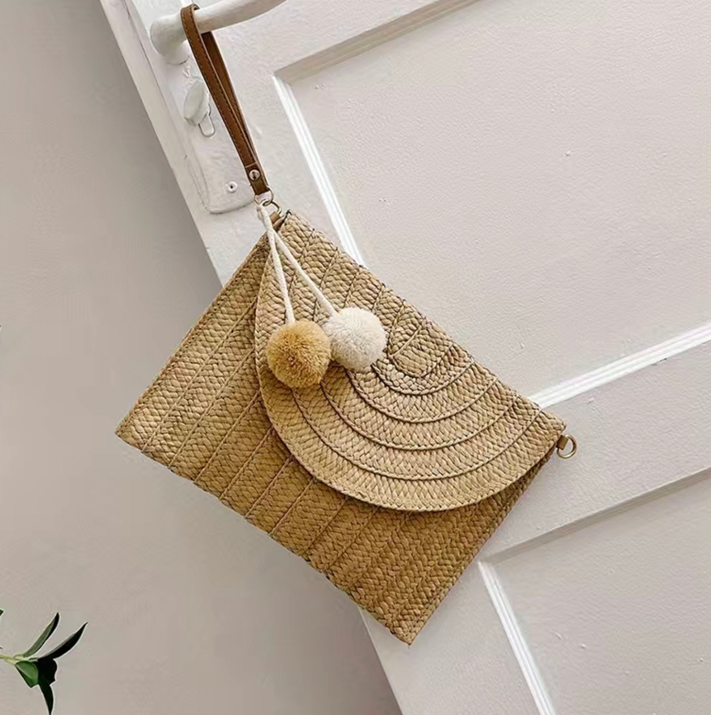 Pompom Straw Clutch