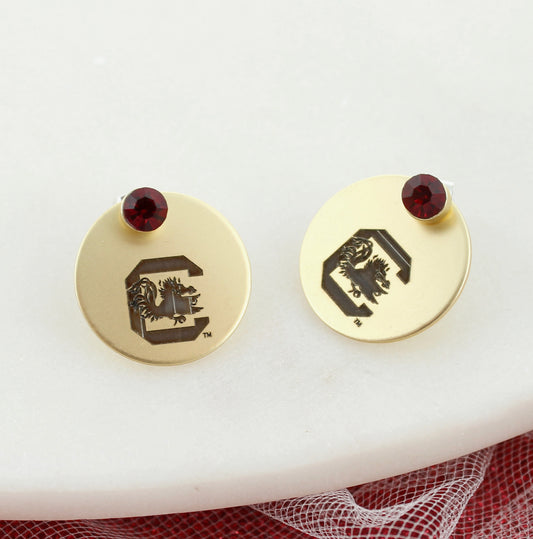 South Carolina Gamecocks Gold Disc Earrings