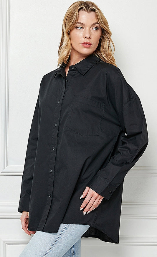 Paint It Black Oversized Boyfriend Button Down Top