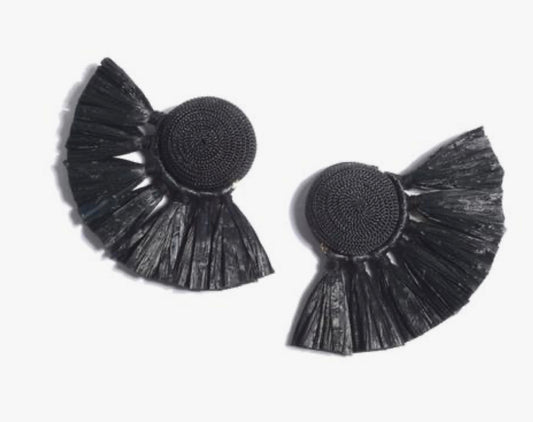 Rafia Black Tassel Earrings