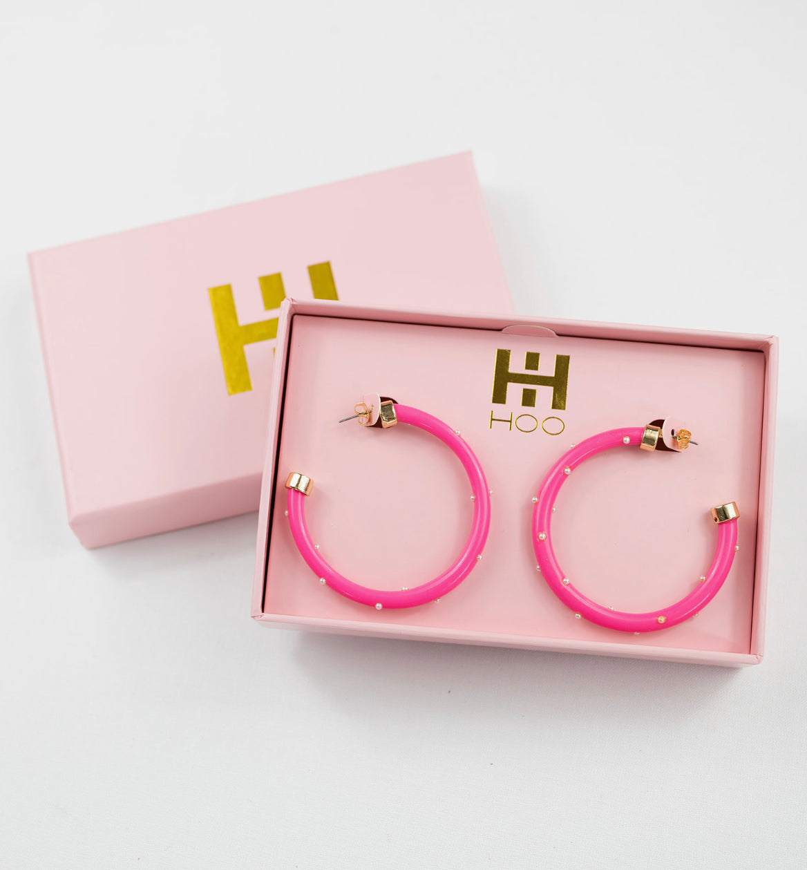 Hot Pink Pearl Embellished Hoo Hoop Earrings