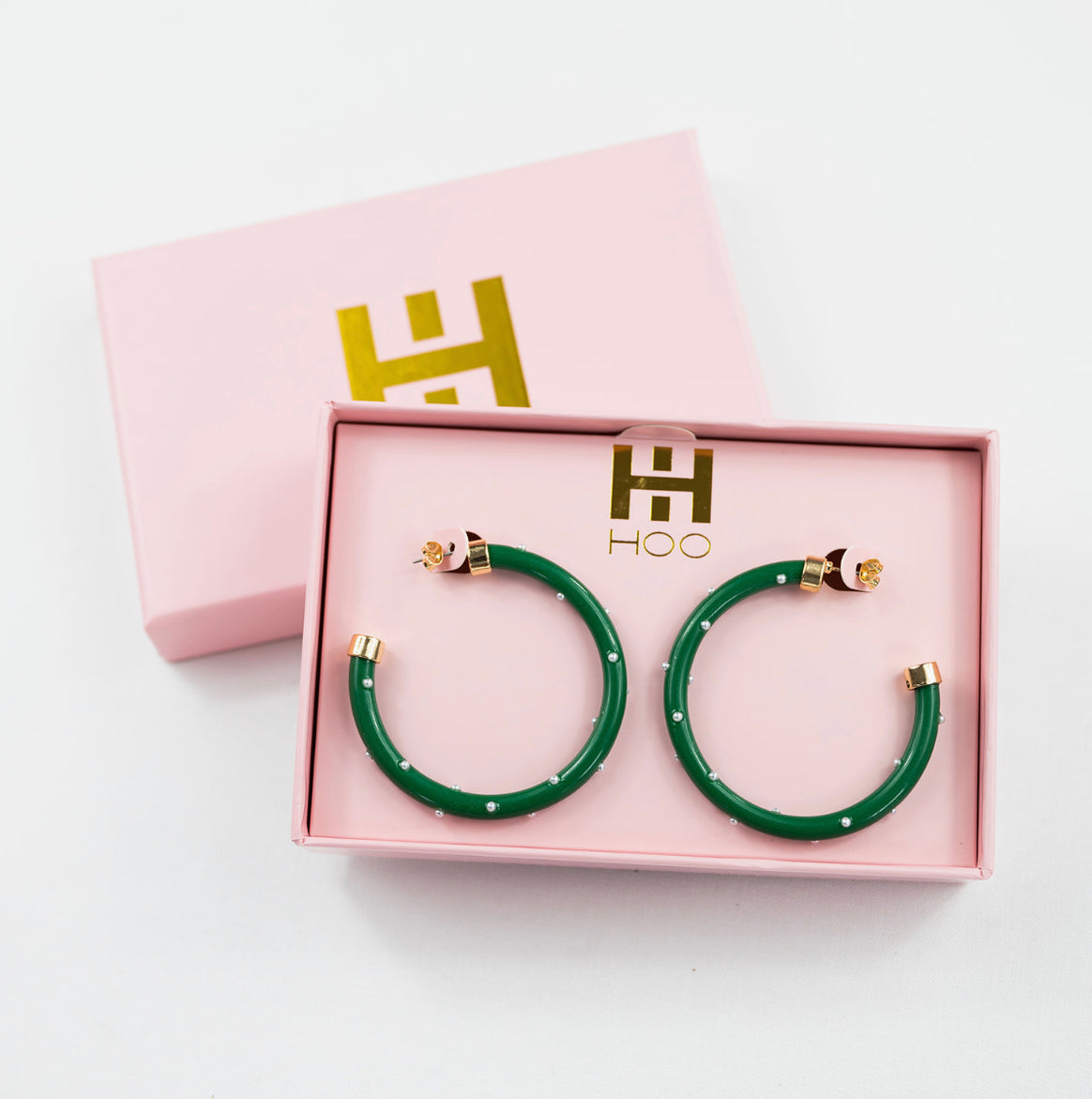 Green Pearl Embellished Hoo Hoop Earrings