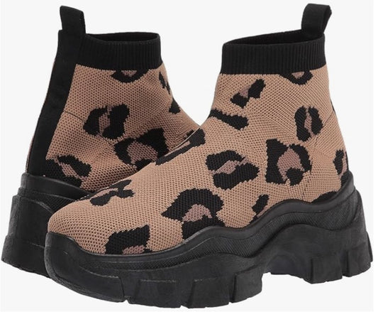 Leopard Print Knit Water Resistant Booties