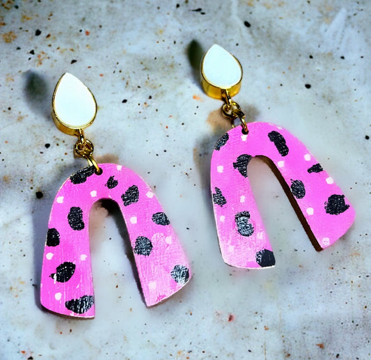 Pink Daisy Leopard Print Earrings