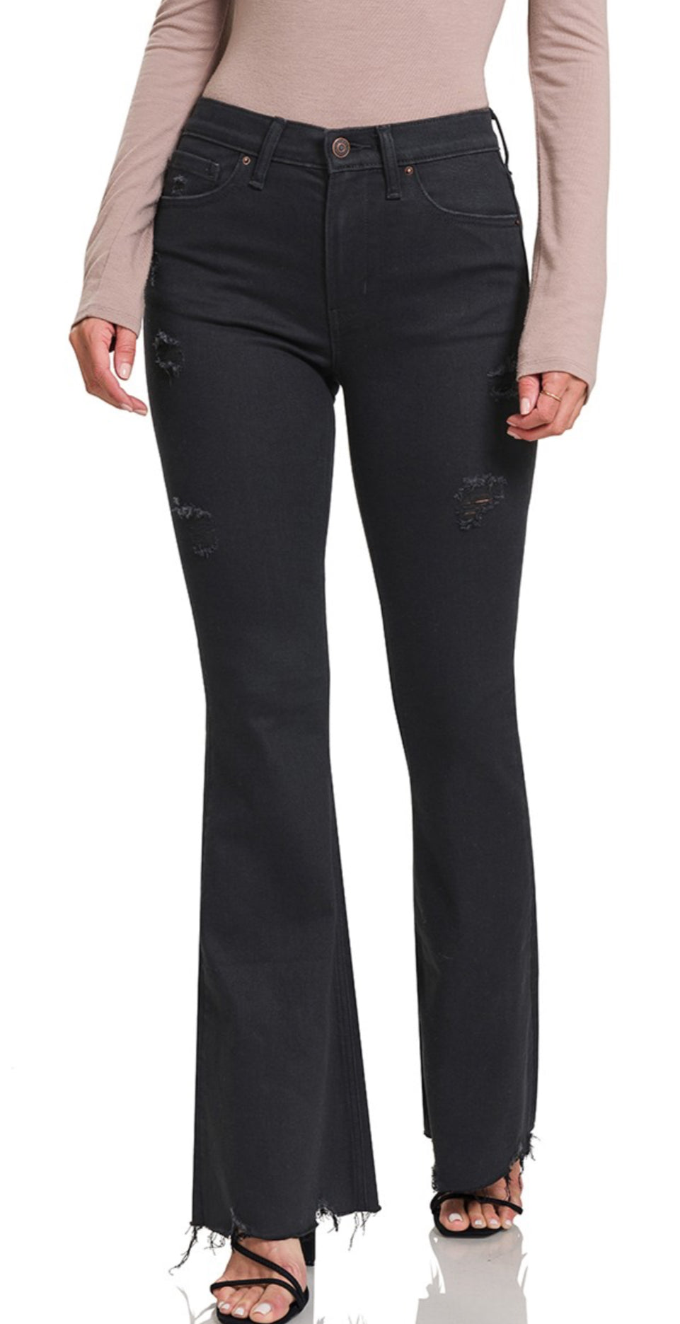High Rise Black Flare Jeans Raw Hem – The Grey Nickel Boutique