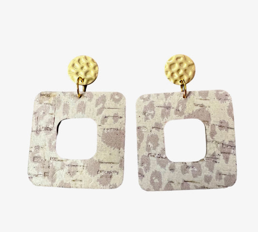 Ivory Handmade Square Leather Cork Earrings