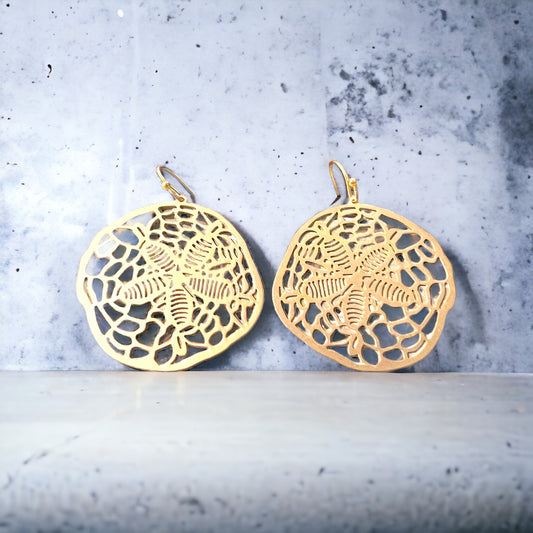 Gold Sand Dollar Filigree Earrings