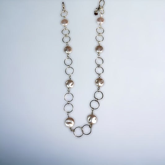 Silver Circle and Pearl Necklace