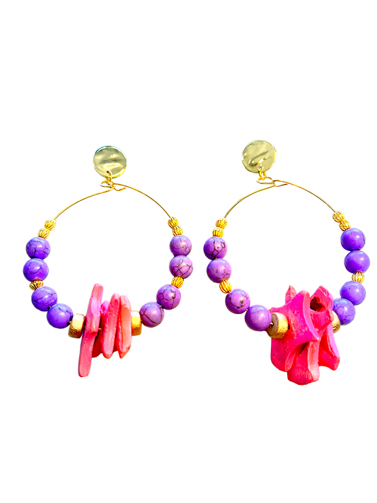Purple Power Beaded Hoop Earrings