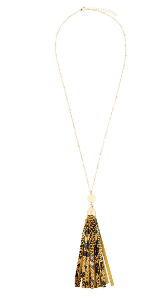 Mustard Snake Print : Tassel Necklace