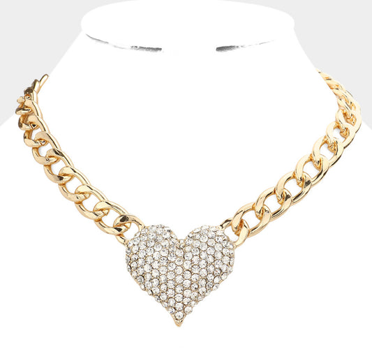 Rhinestone Pave Heart: Necklace