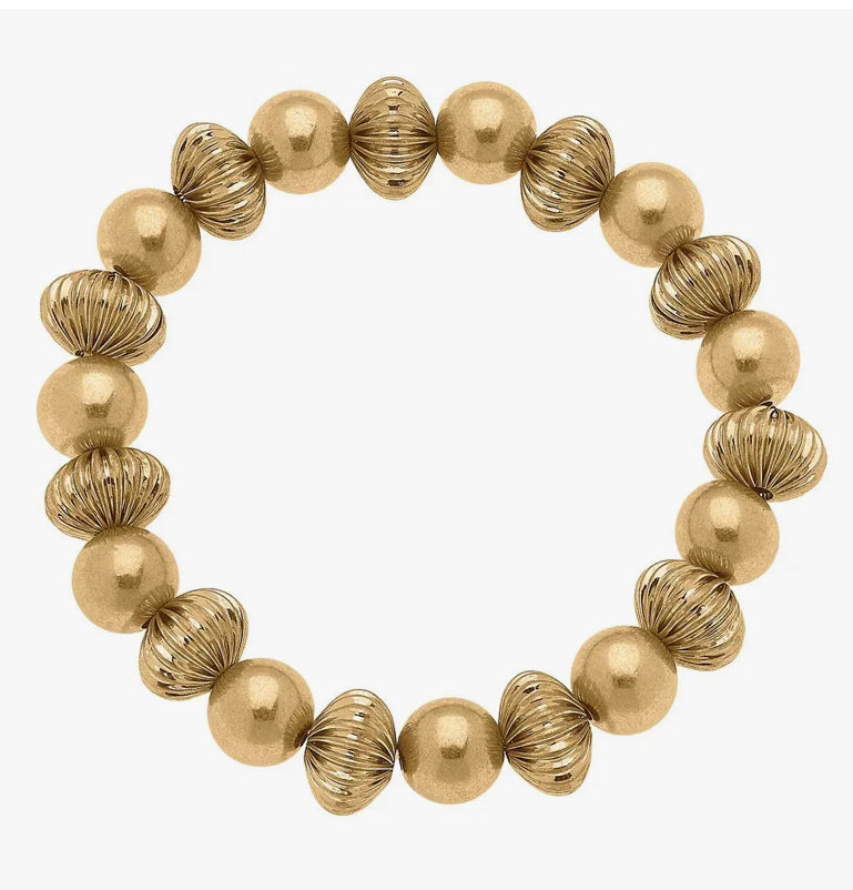 Adeline Worn Gold Metal Beaded Stretch Bracelet