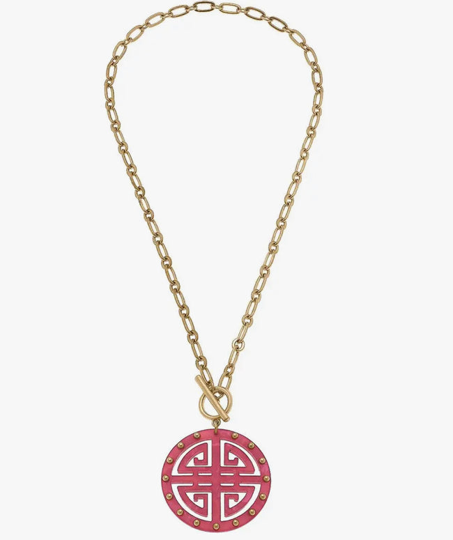 Fuchsia Greek Key Necklace
