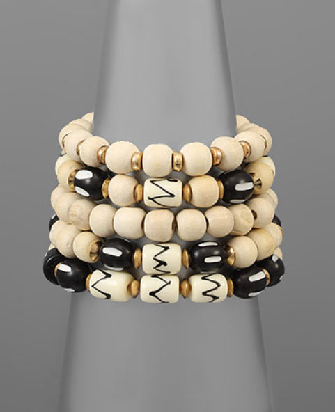 Tribal Wood Bead Bracelet Set