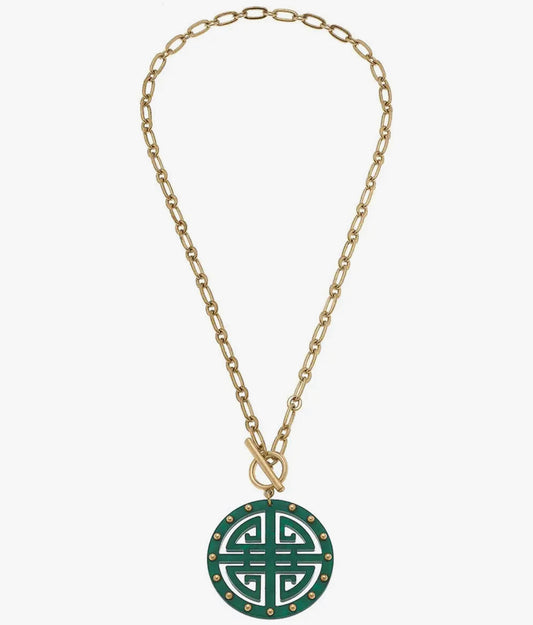 Green Greek Key Necklace